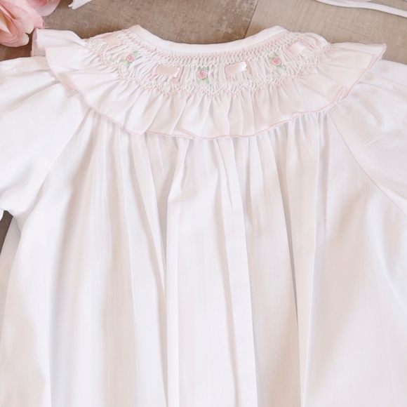 Ribbon Ruffle Smocked Take Me Home Gown Feltman Brothers Friedknit Preemie NWOT - Picture 4 of 5